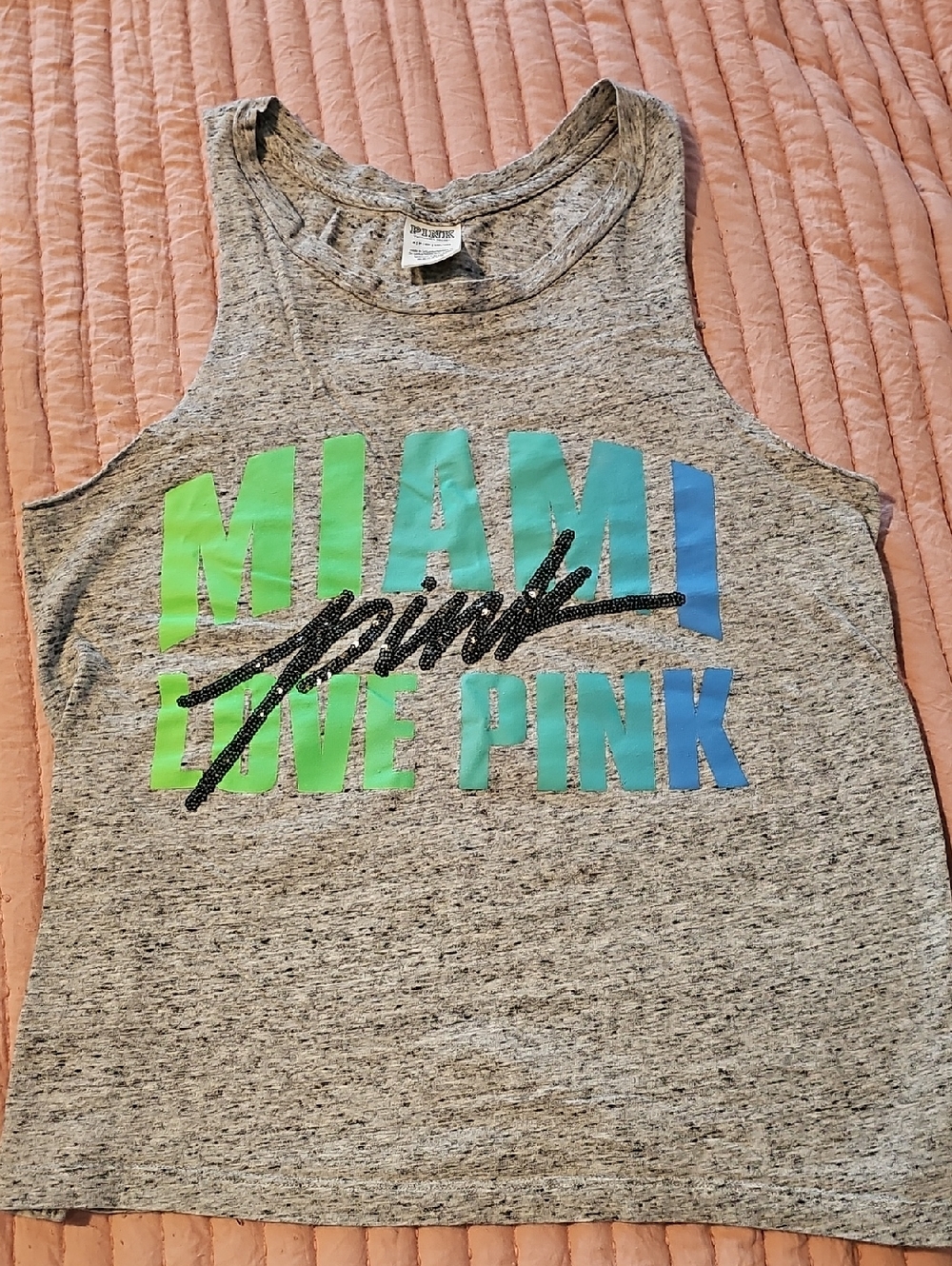 PINK Graphic Tank Top - Miami Love Pink Sz Small